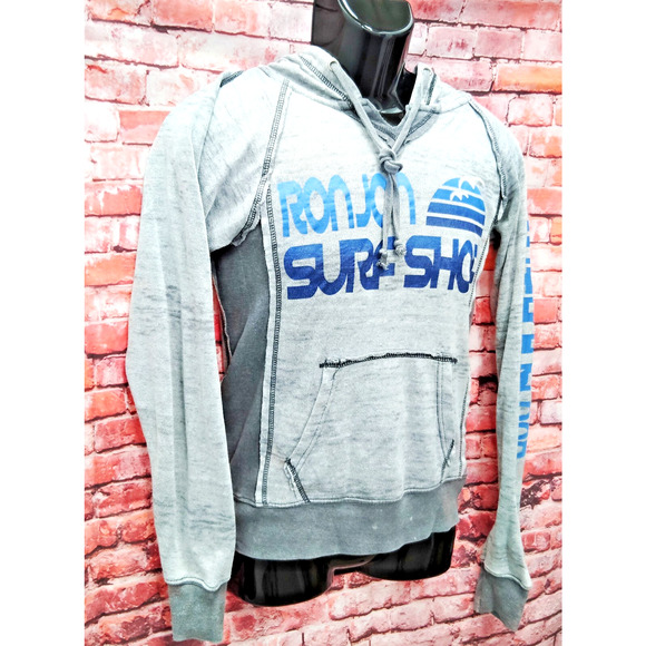 Ron Jon Surf Shop Hoodie Mens Medium Gray Kangaroo Pocket Long Sleeve Drawstring - Picture 5 of 9